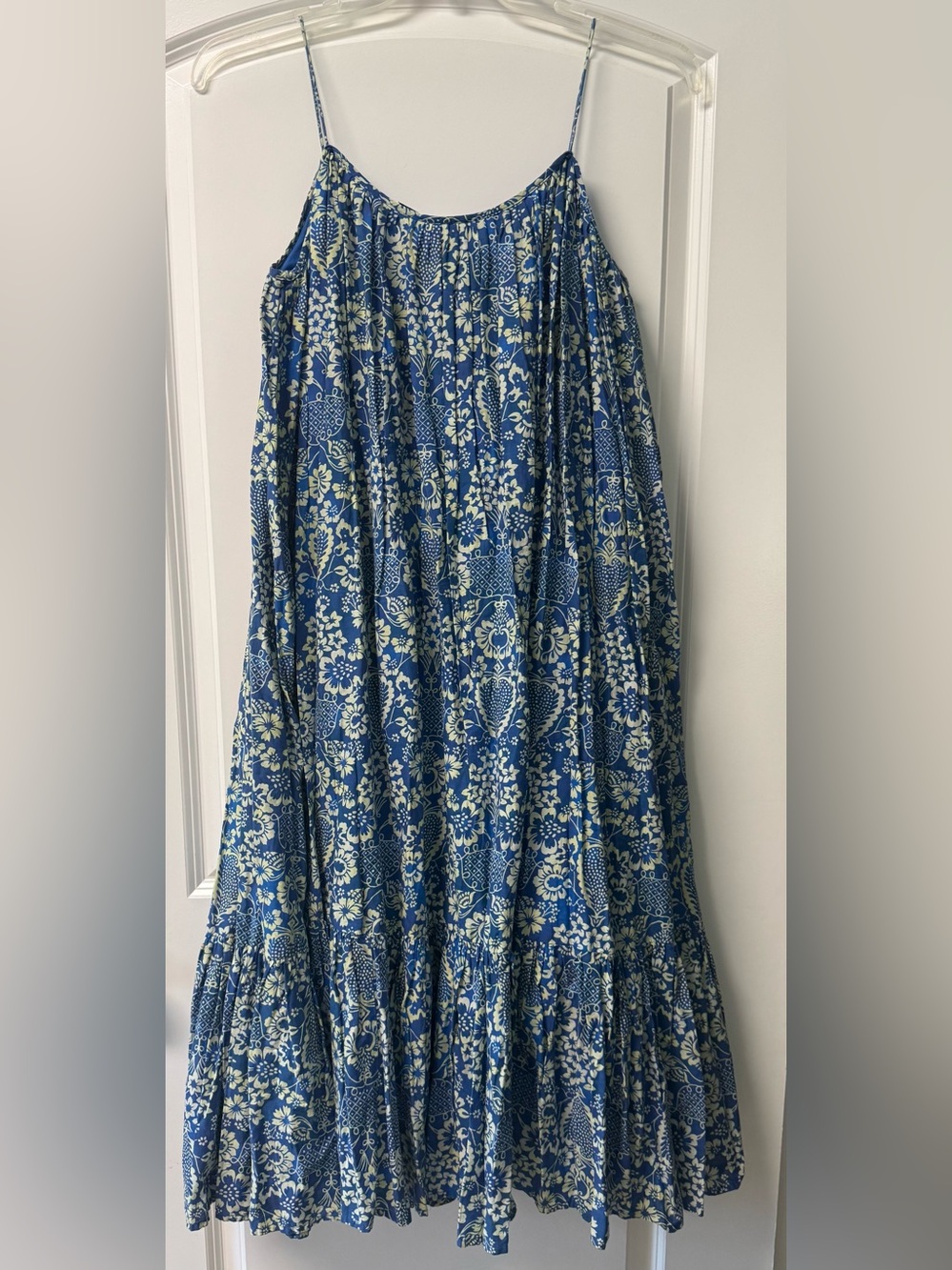 RHODE Lea Belted Blue and Cream Floral Cotton-Poplin Midi Dress XS - Picture 4 of 12
